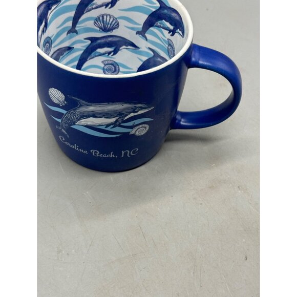 Carolina Beach NC Blue Dolphin-Themed Ceramic Mug souvenir shell 4x5.5" READ - Picture 2 of 7